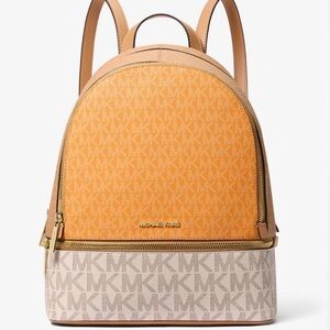 Michael Kors Rhea Medium Color-Block Signature Logo Backpack Pop Orange Multi